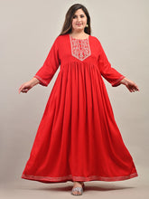 Plus Size Red Cotton Blend Embroidered Anarkali-591